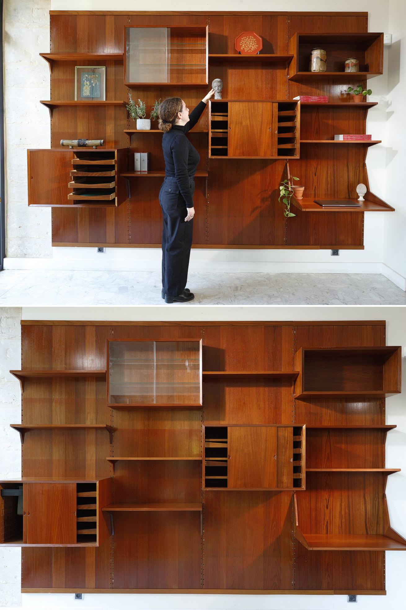 Teak wall bookcase composition 