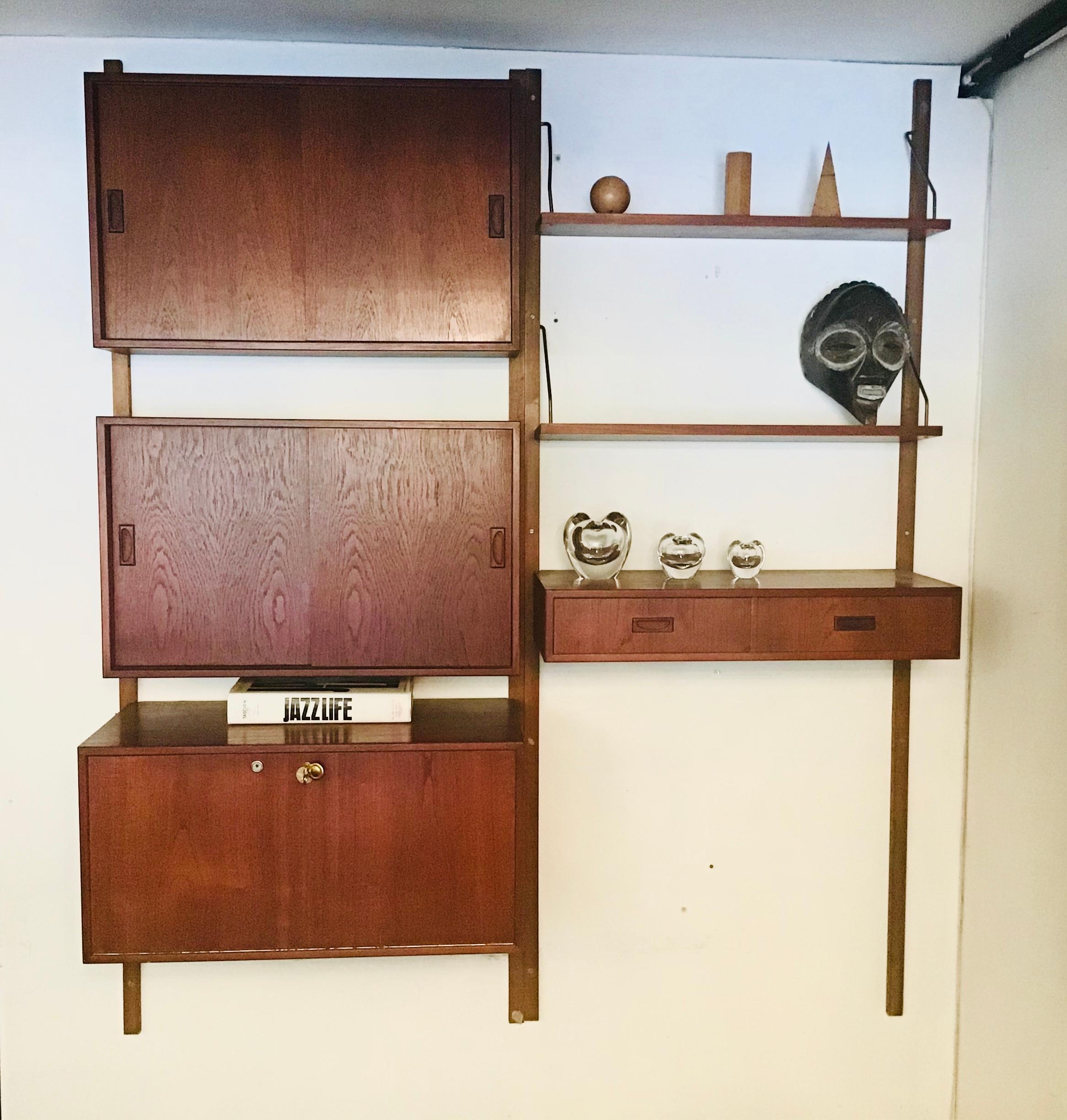 Polished Poul Cadovius Teak Wall Unit Shelving