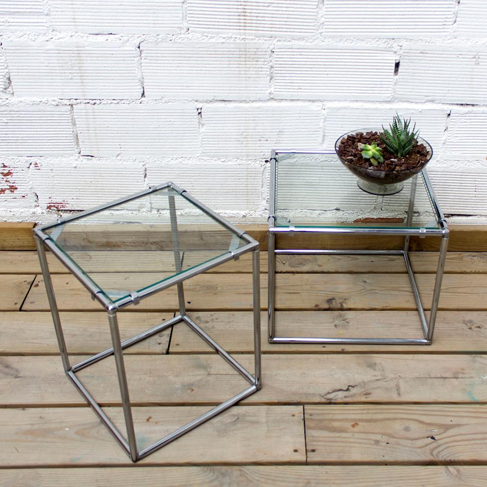 Polychromed Poul Cadovius Vintage Industrial Glass and Metal Side Table
