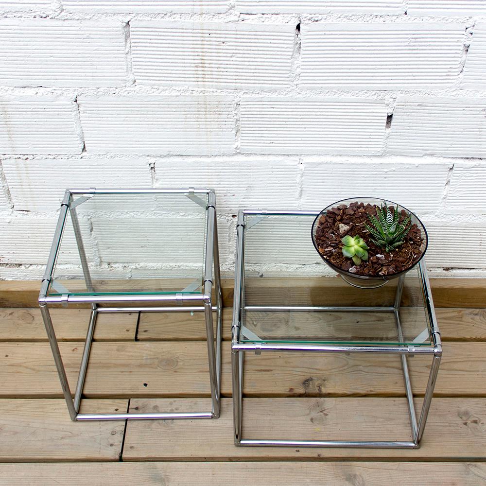 Poul Cadovius Vintage Industrial Glass and Metal Side Table In Good Condition In Barcelona, Barcelona