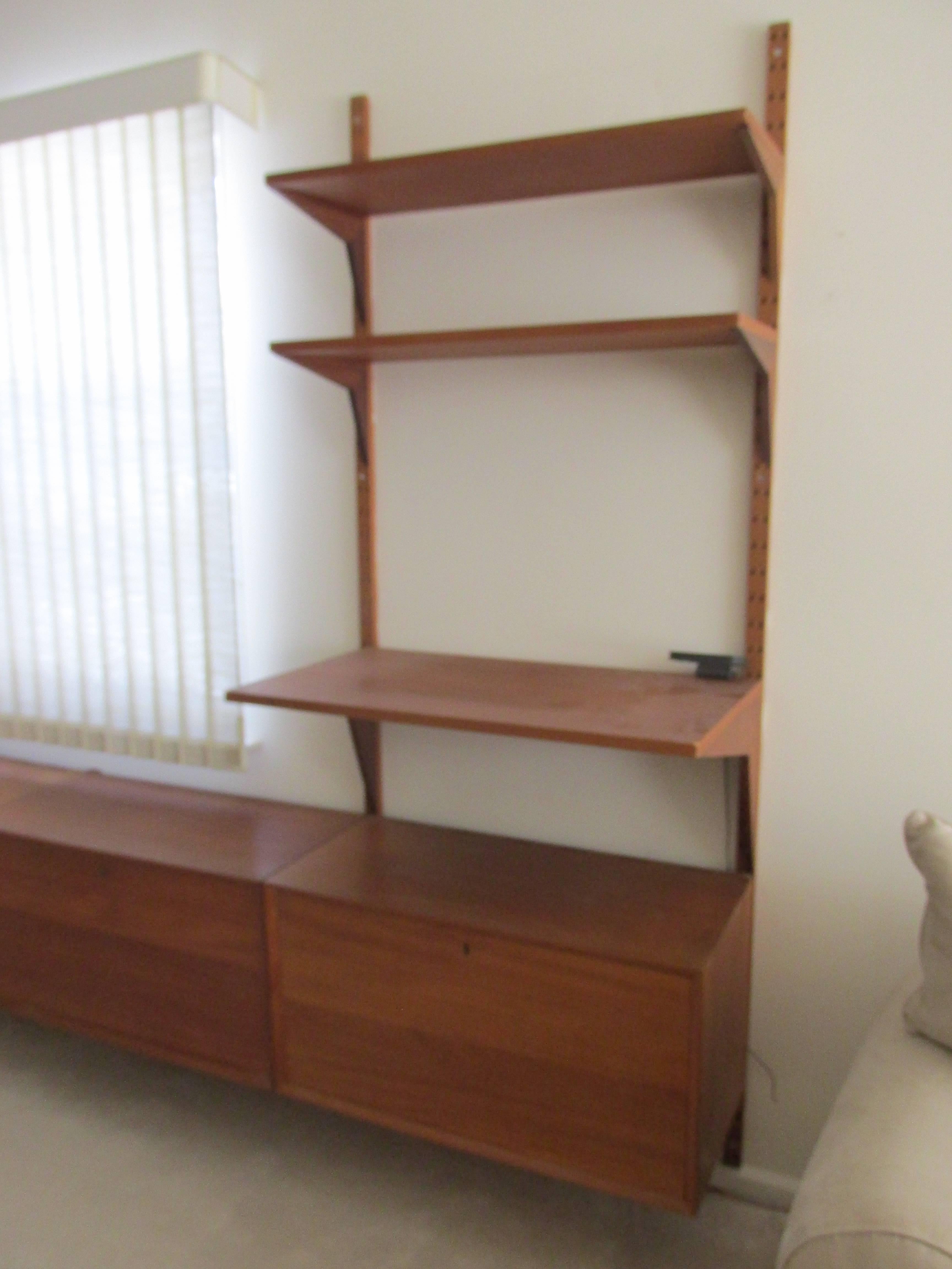 Danish Poul Cadovius Wall Unit in Teak with Drop Front Cabinets and Shelves