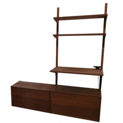 Poul Cadovius Wall Unit in Teak with Drop Front Cabinets and Shelves