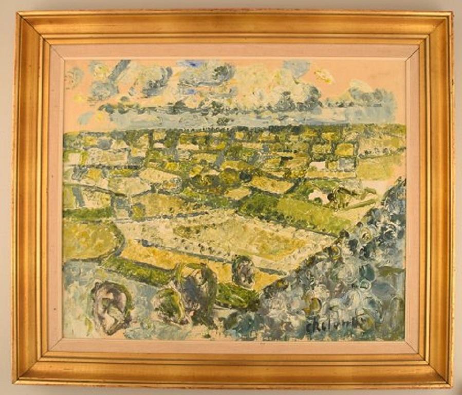 Poul Ekelund (1921-1976), Denmark. Oil on canvas. Modernist landscape. 1960s.
The canvas measures: 60 x 49 cm.
The frame measures: 8.5 cm.
In excellent condition.
Signed.