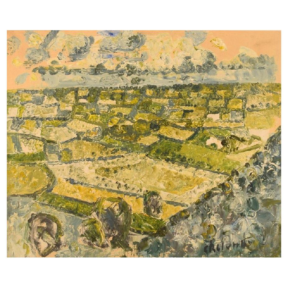 Poul Ekelund, Denmark, Oil on Canvas, Modernist Landscape, 1960s