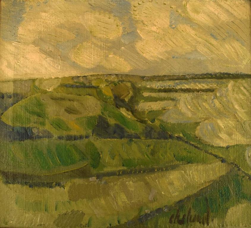 Poul Ekelund (b. 1921, d. 1976) Danish modernist painter. Oil on canvas. Modernist landscape. 1950s.
In very good condition.
Signed.
The canvas measures: 65 x 58 cm.
The frame measures: 6.5 cm.