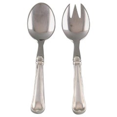 Poul Frigast, Danish Silversmith, Old Fluted Salad Set in Silver, circa 1930