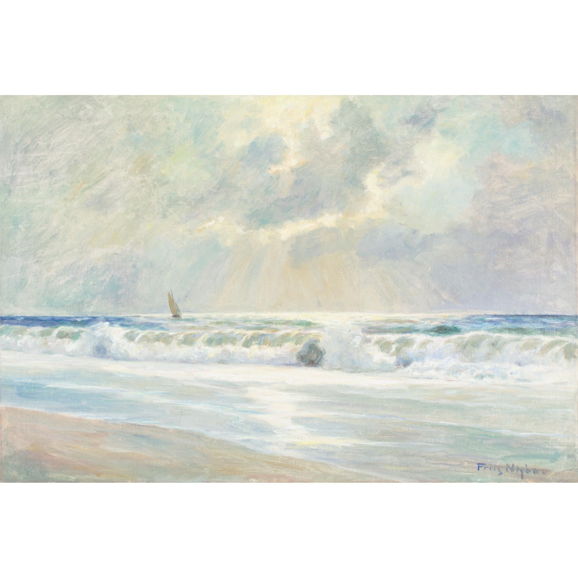 Poul Friis Nybo, Coastal View With Breakers, Oil Painting  For Sale 1