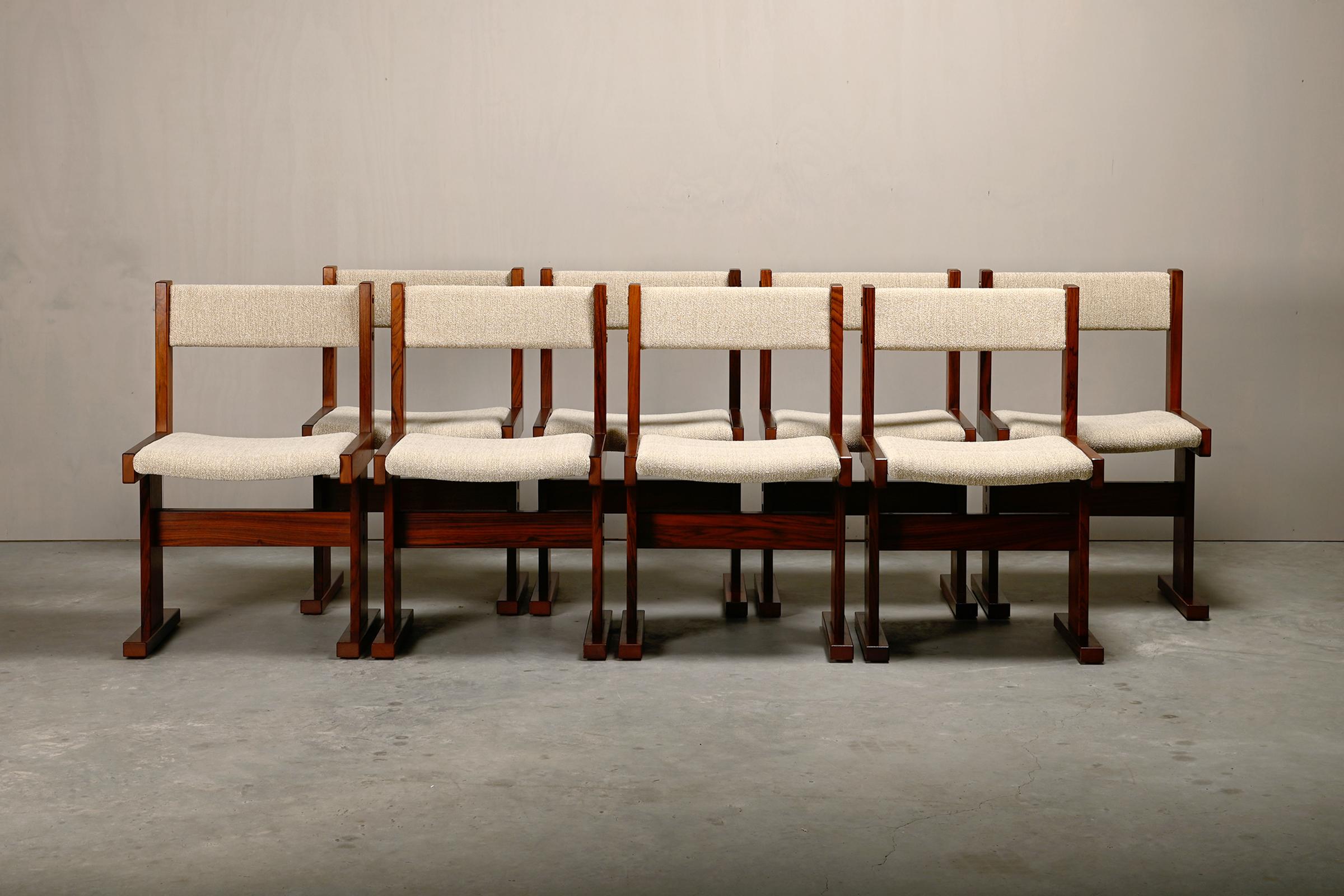 Scandinavian Modern Poul H. Poulsen set of 8 dining chairs in rosewood and fabric for Gangsø Møbler