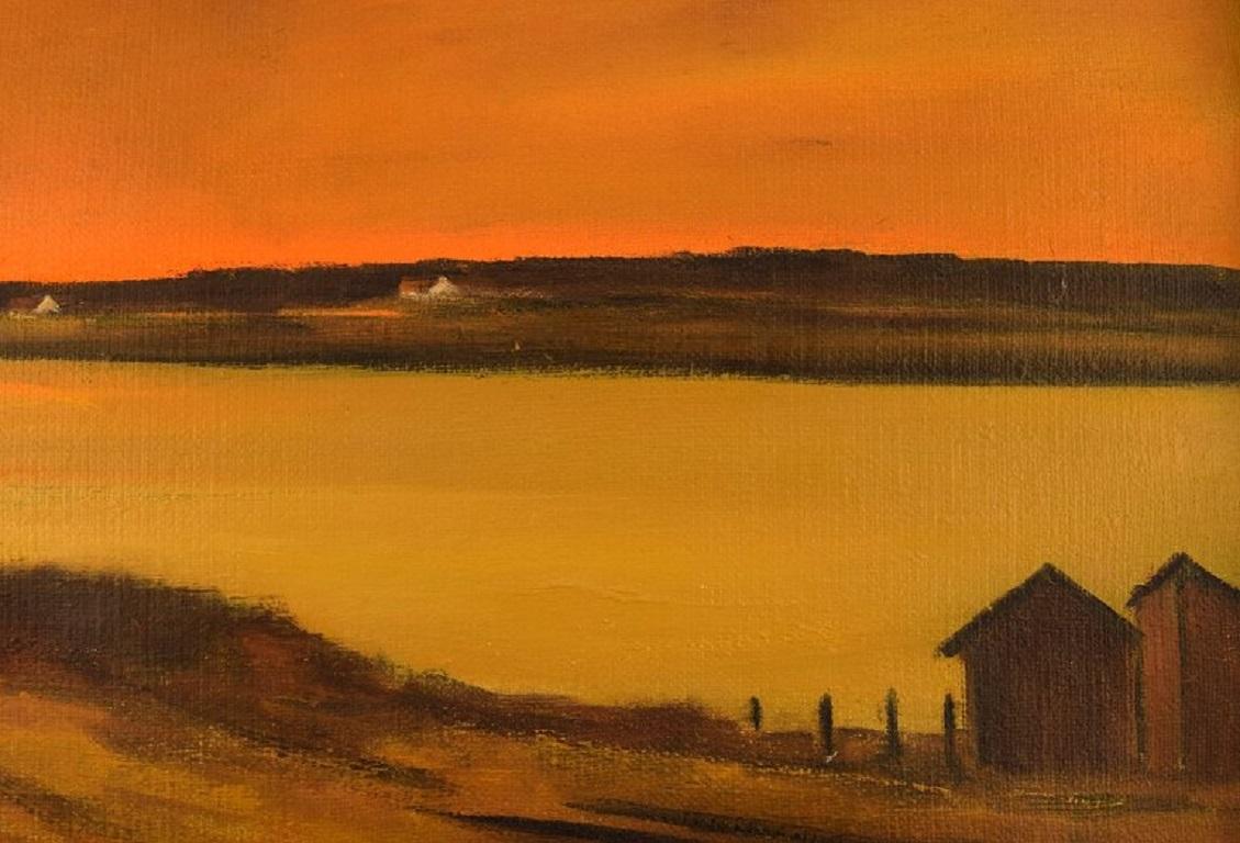 Poul Hansen, Danemark, Huile sur toile, Paysage avec coucher de soleil Excellent état - En vente à Copenhagen, DK