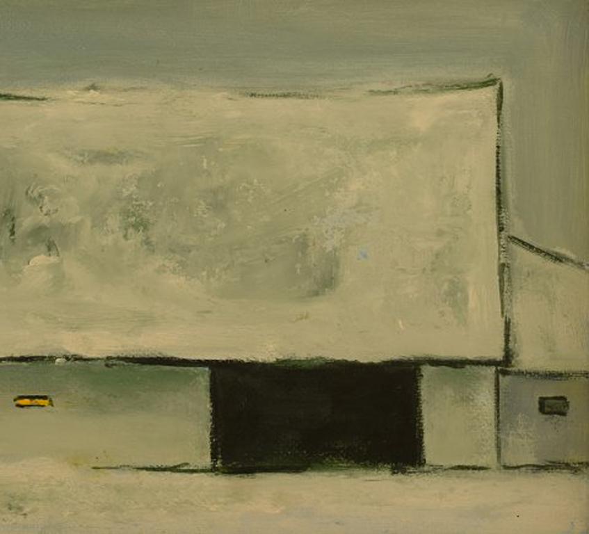 Danish Poul Hansen 1918-1987, Oil on Board, House in Winter Landscape