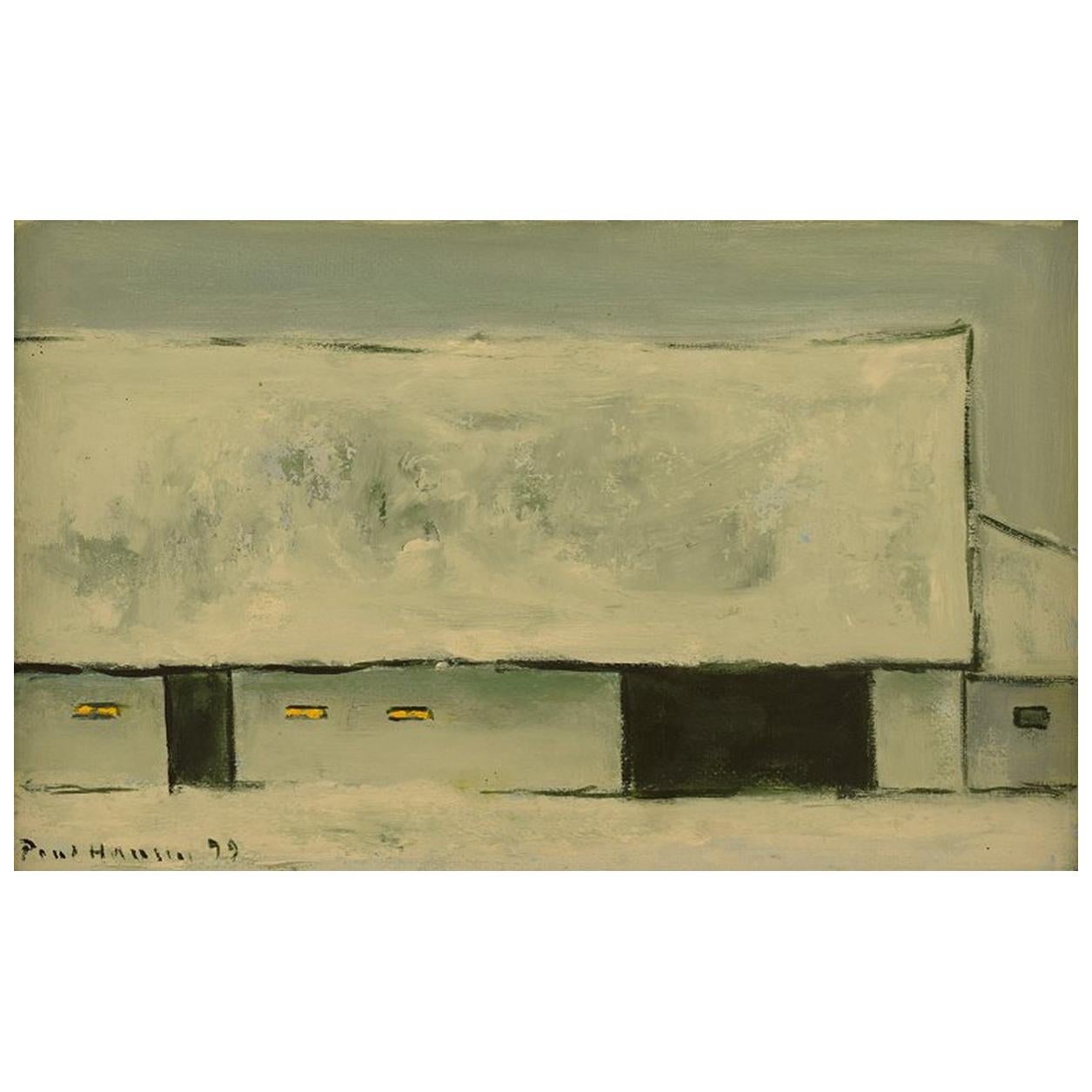Poul Hansen 1918-1987, Oil on Board, House in Winter Landscape