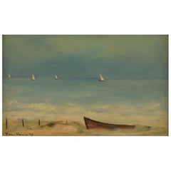 Poul Hansen 1918-1987, Oil on Board, Sail Boats at Sea, Signed Poul Hansen