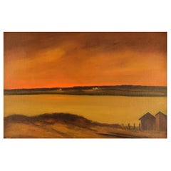 Poul Hansen, Dänemark, Öl auf Leinwand, Landschaft mit Sonnenuntergang