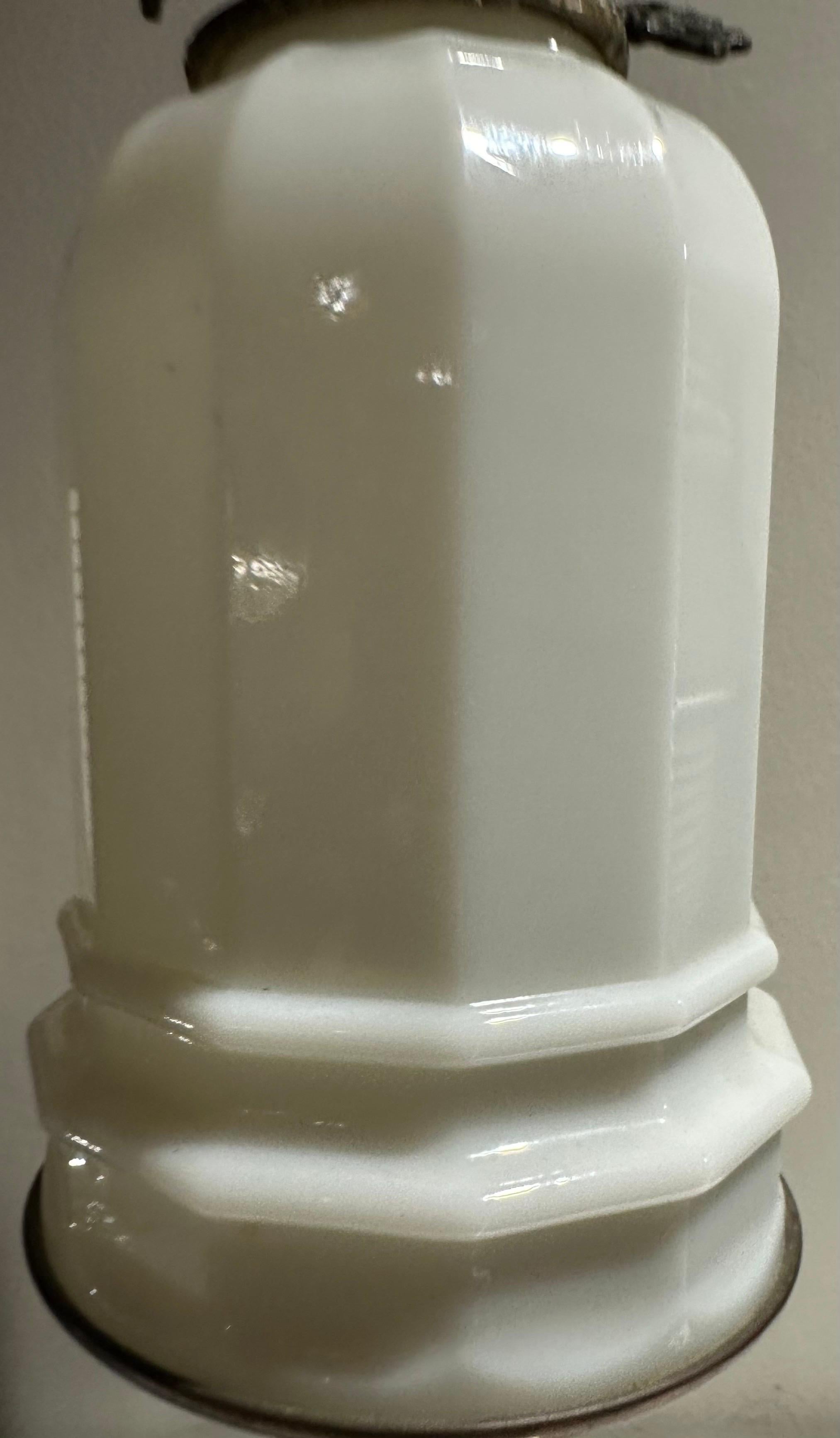 20th Century Poul Hansen Opaline Milk Glass Ormolu White Table Lamp, Pierced, Lattice Bronze For Sale