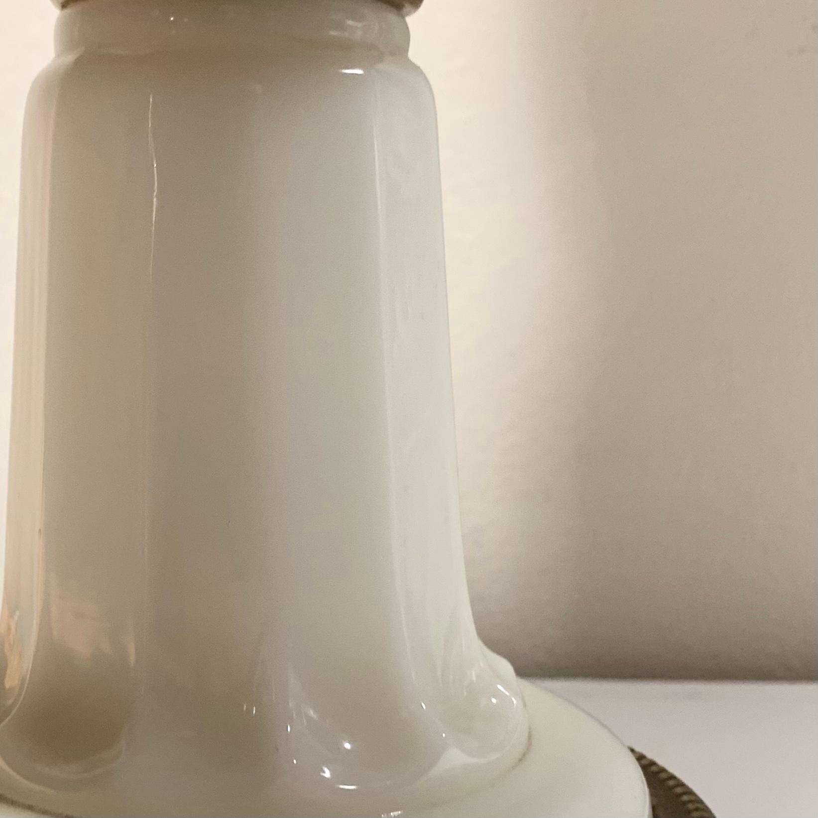 Poul Hansen Opaline Milk Glass Ormolu White Table Lamp, Pierced, Lattice Bronze 1