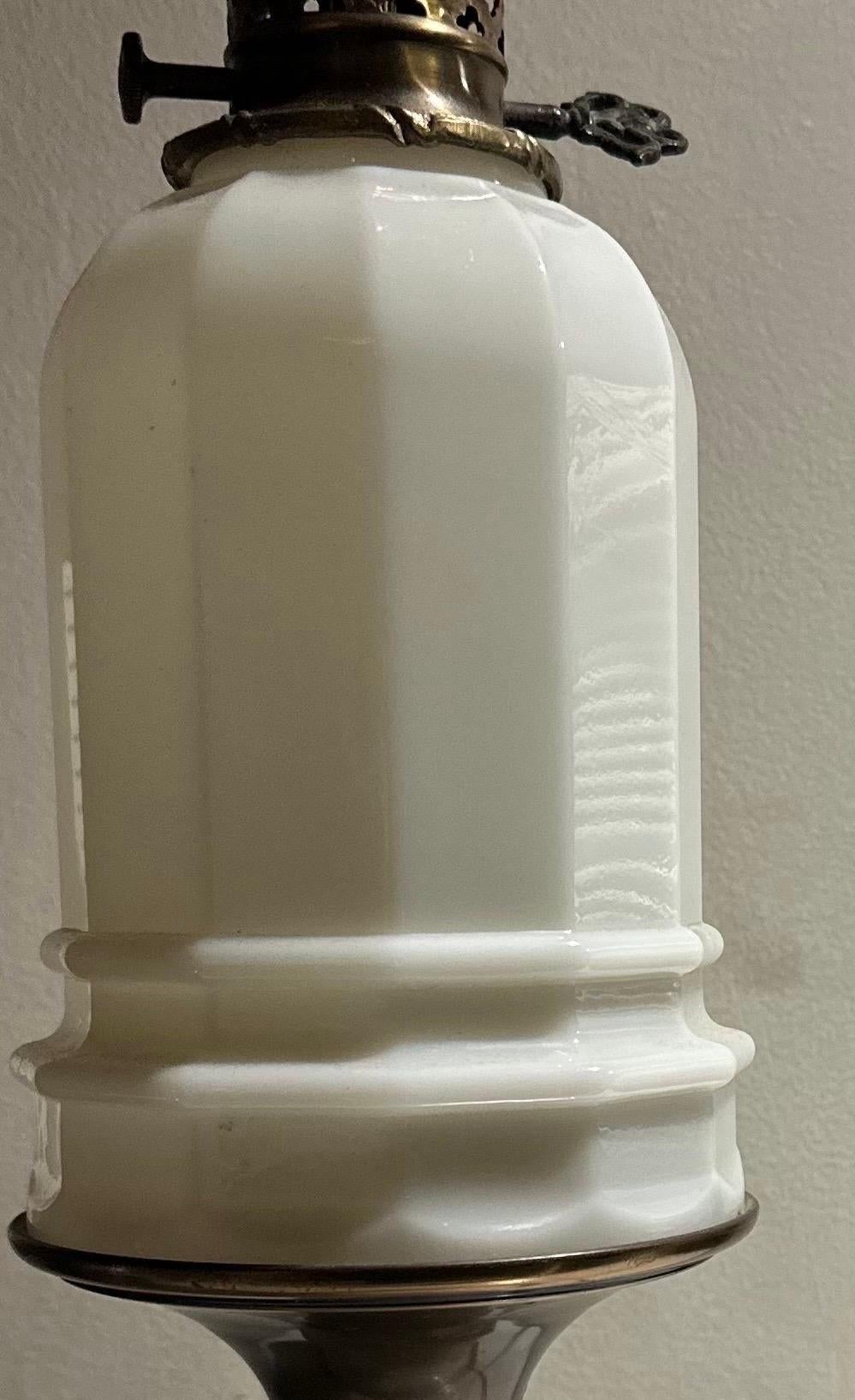 Poul Hansen Opaline Milk Glass Ormolu White Table Lamp, Pierced, Lattice Bronze For Sale 2