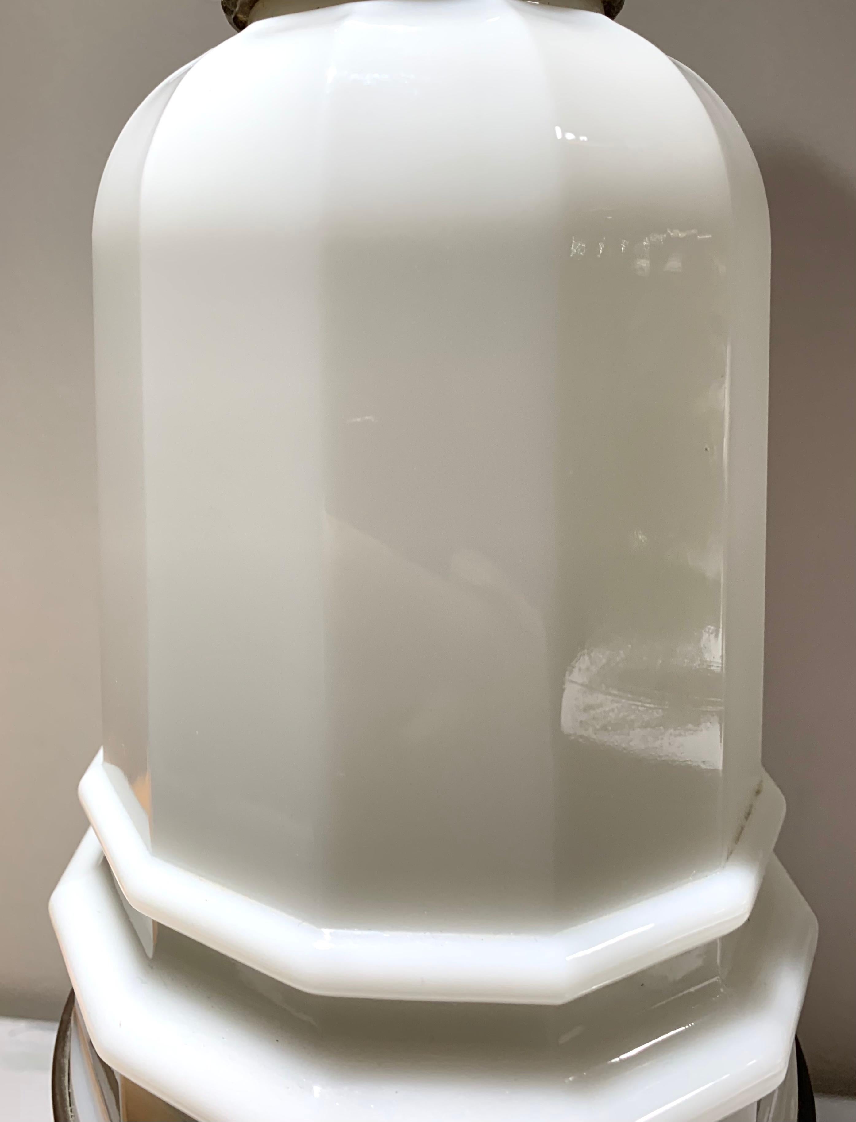 Poul Hansen Opaline Milk Glass Ormolu White Table Lamp, Pierced, Lattice Bronze 3