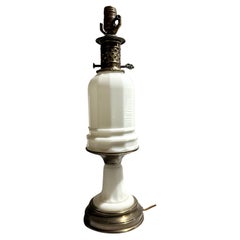 Poul Hansen Opaline Milk Glass Ormolu White Table Lamp, Pierced, Lattice Bronze