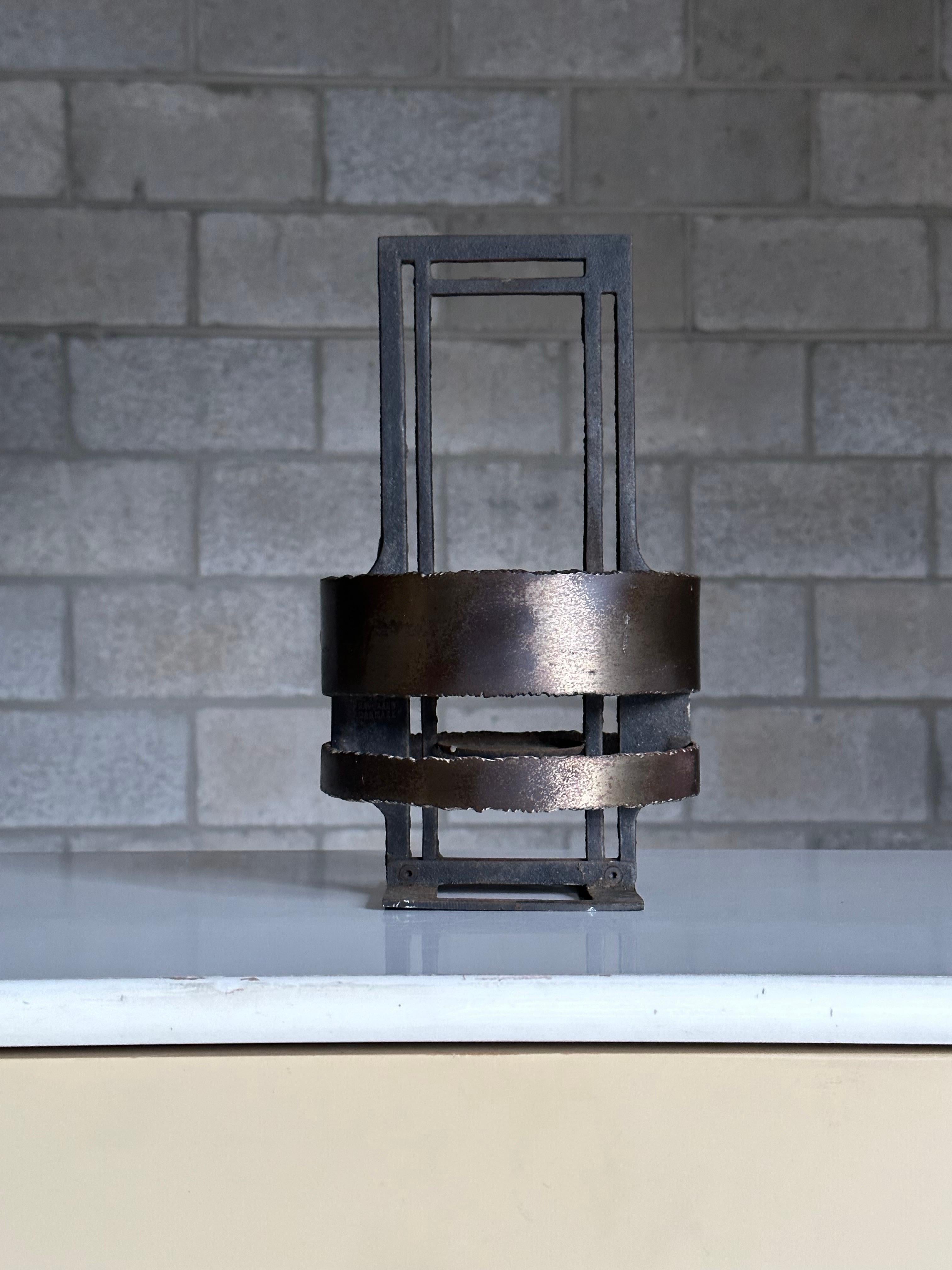 Danish Poul Havgaard Brutalist Candle Holder in Iron and Steel For Sale