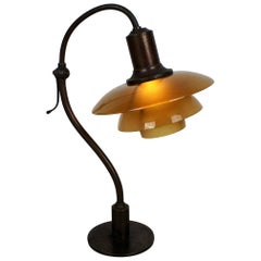 Poul Henningsen 2/2 'Question Mark' Desk Lamp with Amber Colored Glass, 1930s
