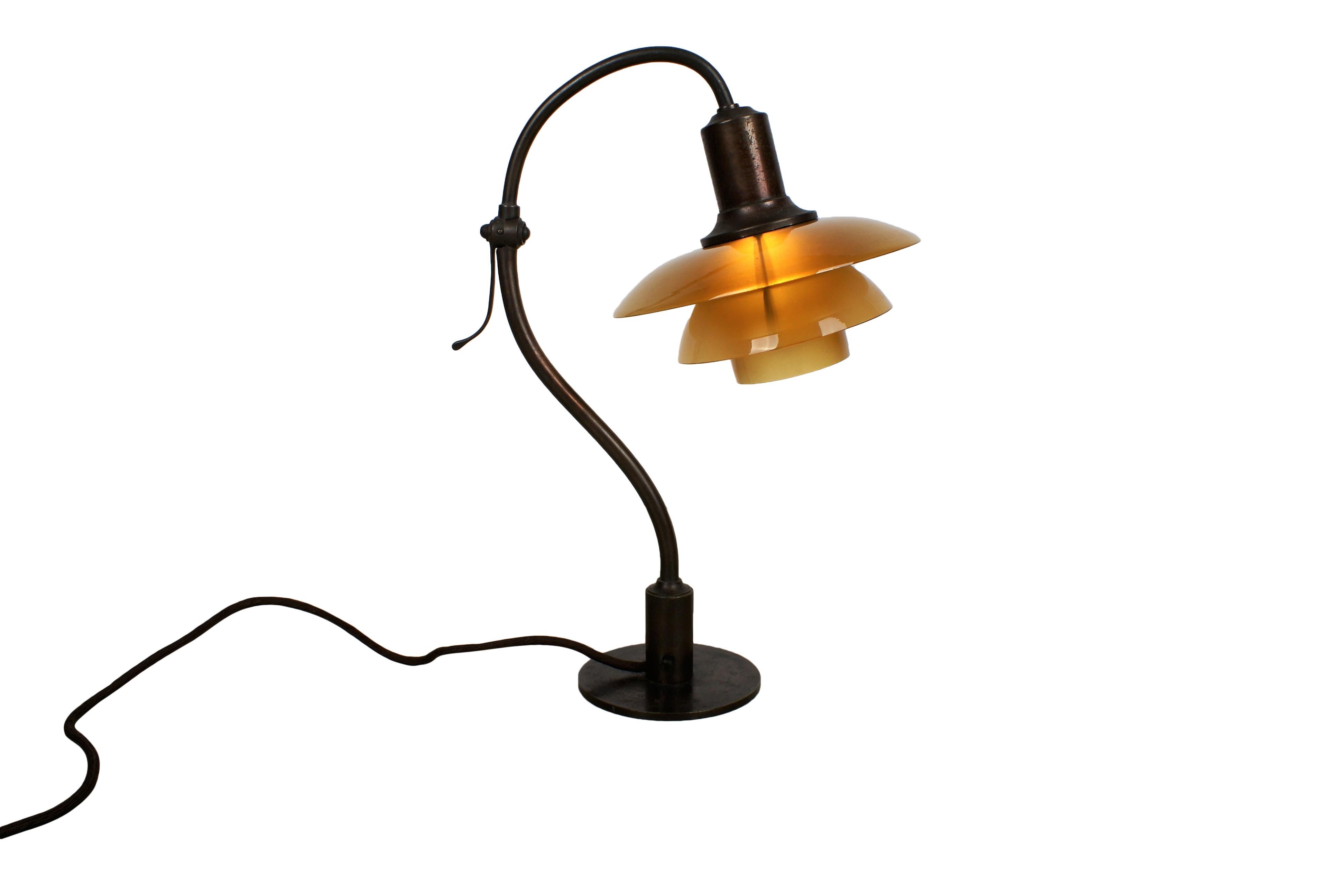 Poul Henningsen 2/2 'Question Mark' Desk Lamp with Amber Colored Glass, 1930s 2
