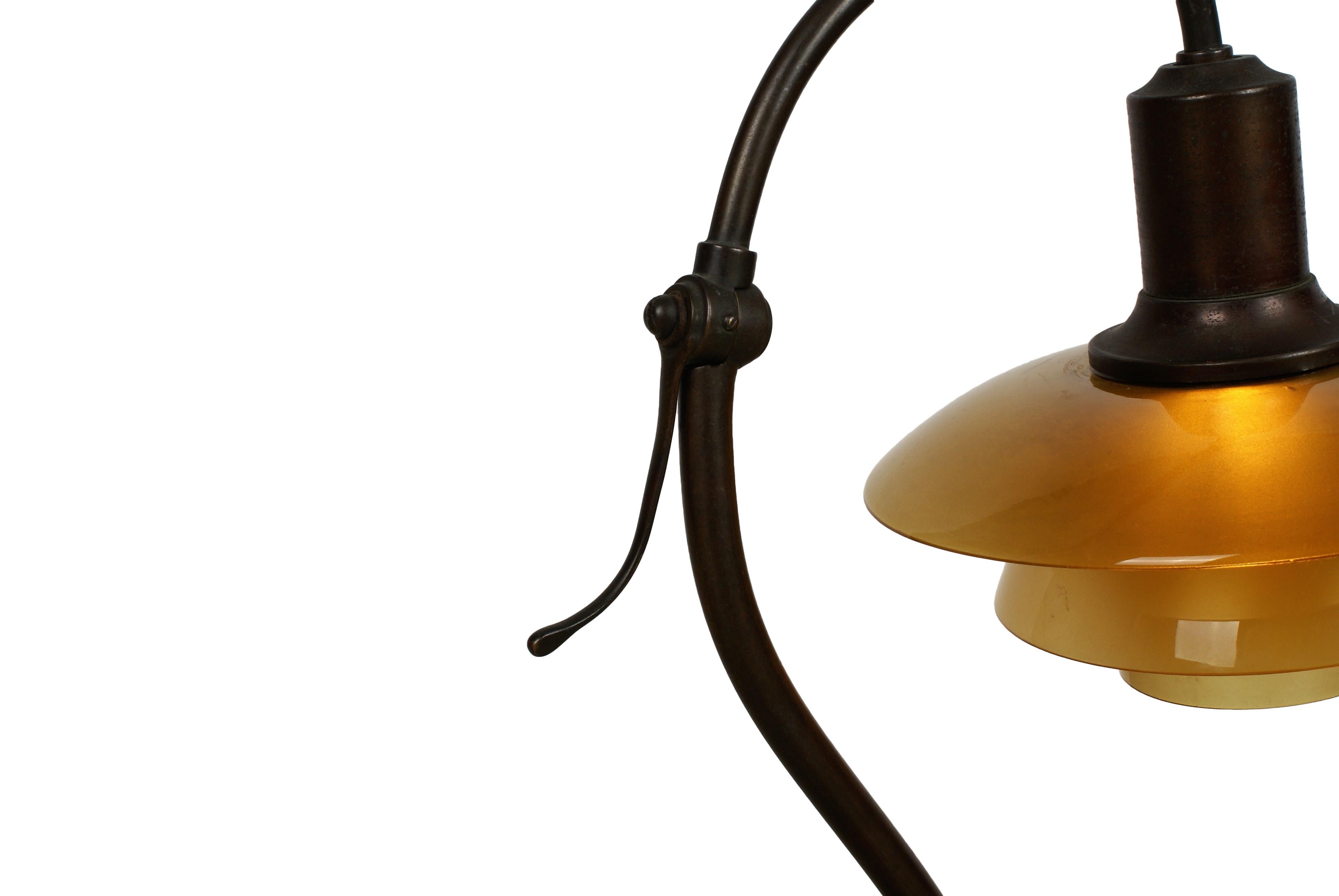 Poul Henningsen 2/2 'Question Mark' Desk Lamp with Amber Colored Glass, 1930s 3