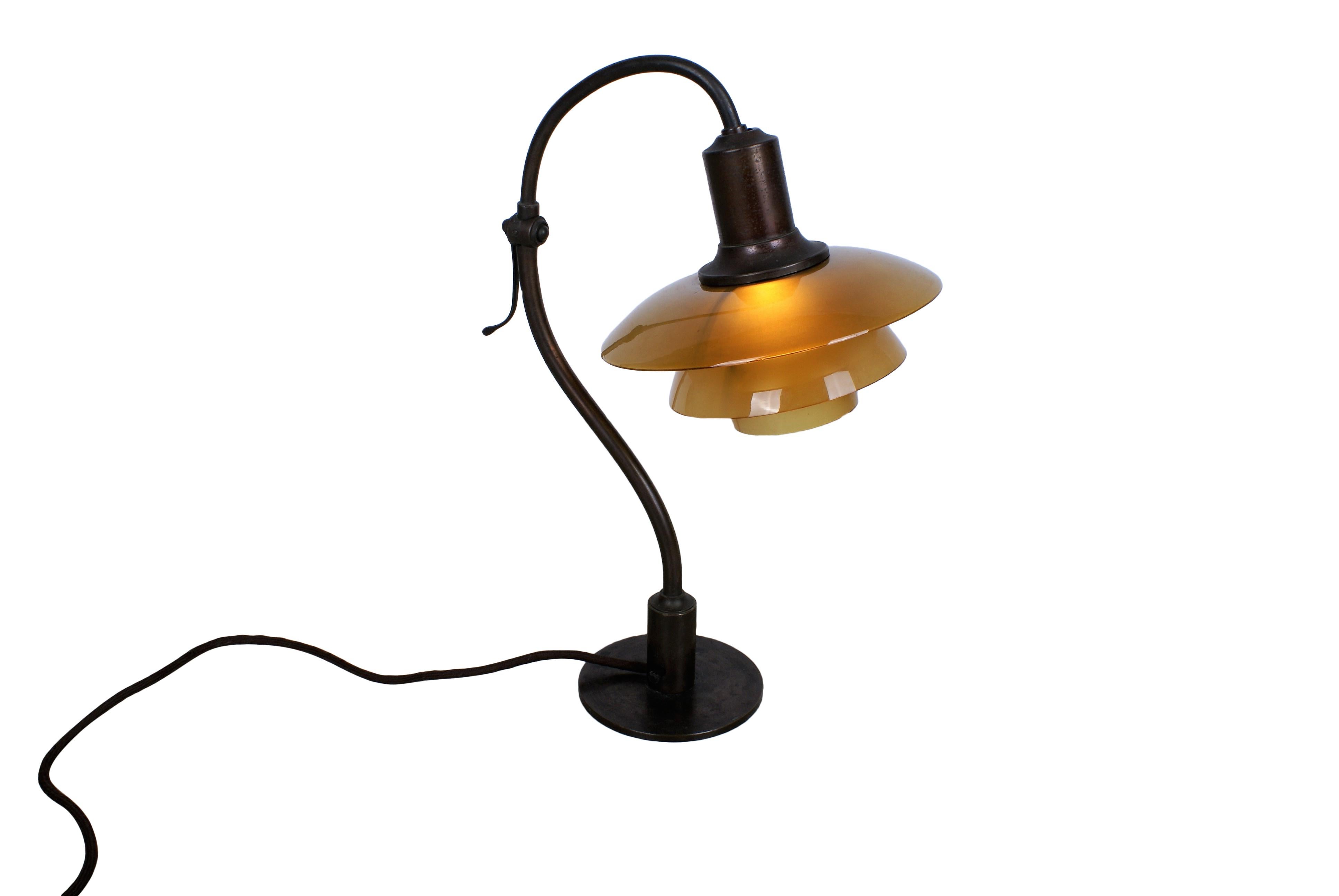 Poul Henningsen 2/2 'Question Mark' Desk Lamp with Amber Colored Glass, 1930s 4