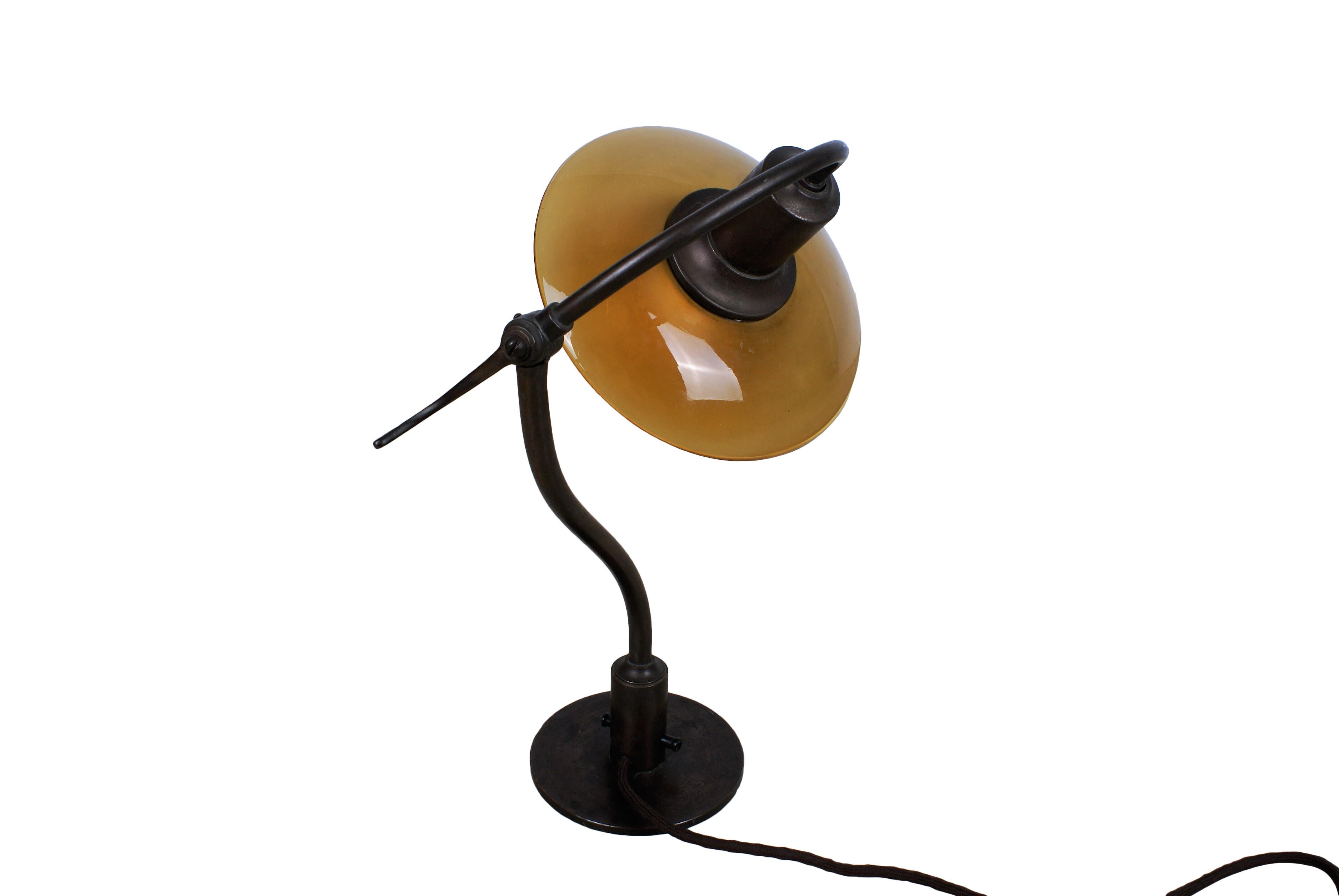 Danish Poul Henningsen 2/2 'Question Mark' Desk Lamp with Amber Colored Glass, 1930s