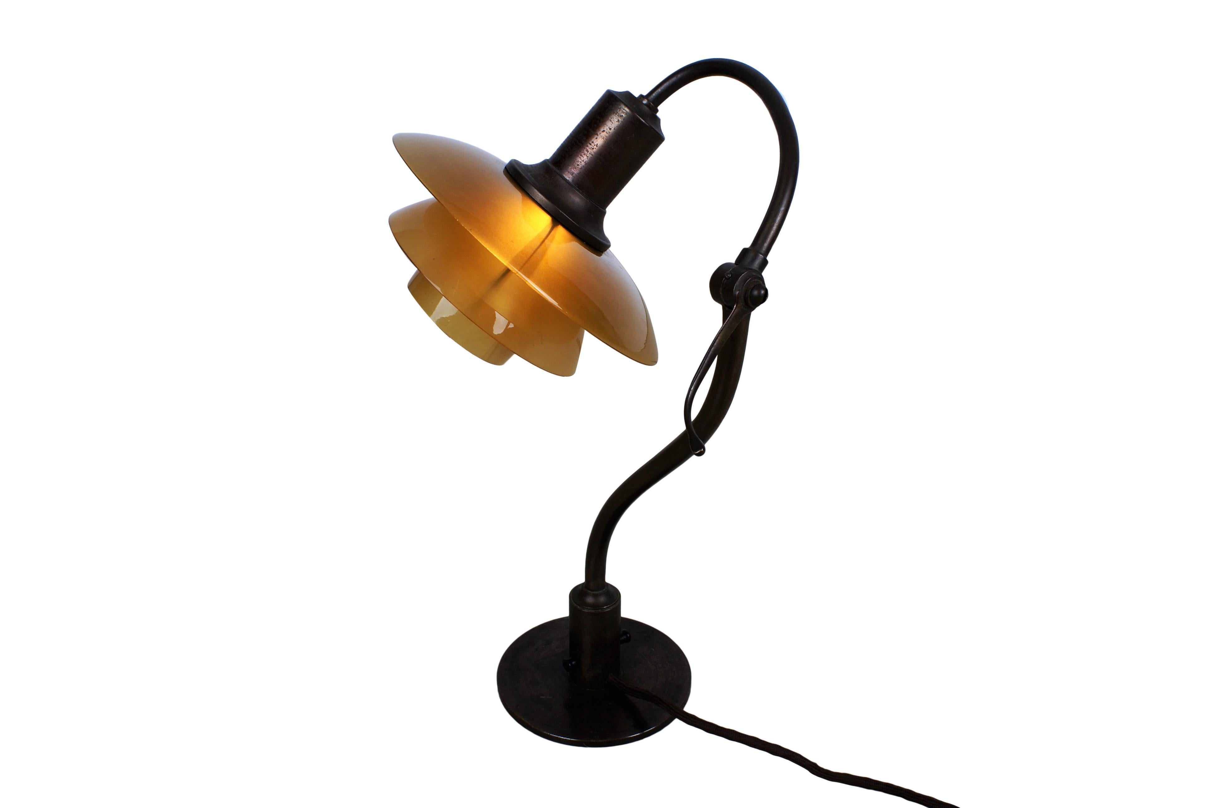 Poul Henningsen 2/2 'Question Mark' Desk Lamp with Amber Colored Glass, 1930s In Excellent Condition In Copenhagen, DK