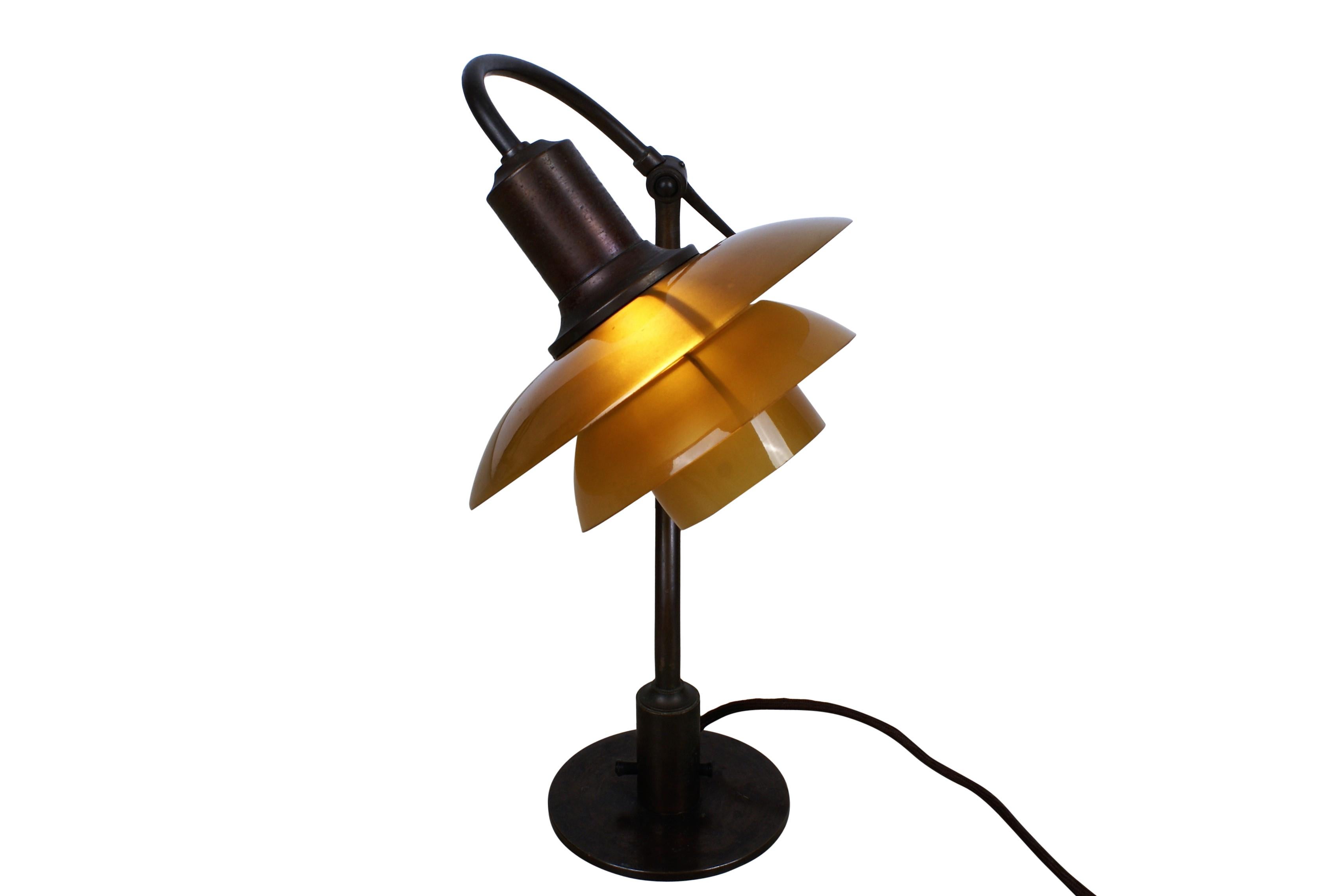 Mid-20th Century Poul Henningsen 2/2 'Question Mark' Desk Lamp with Amber Colored Glass, 1930s