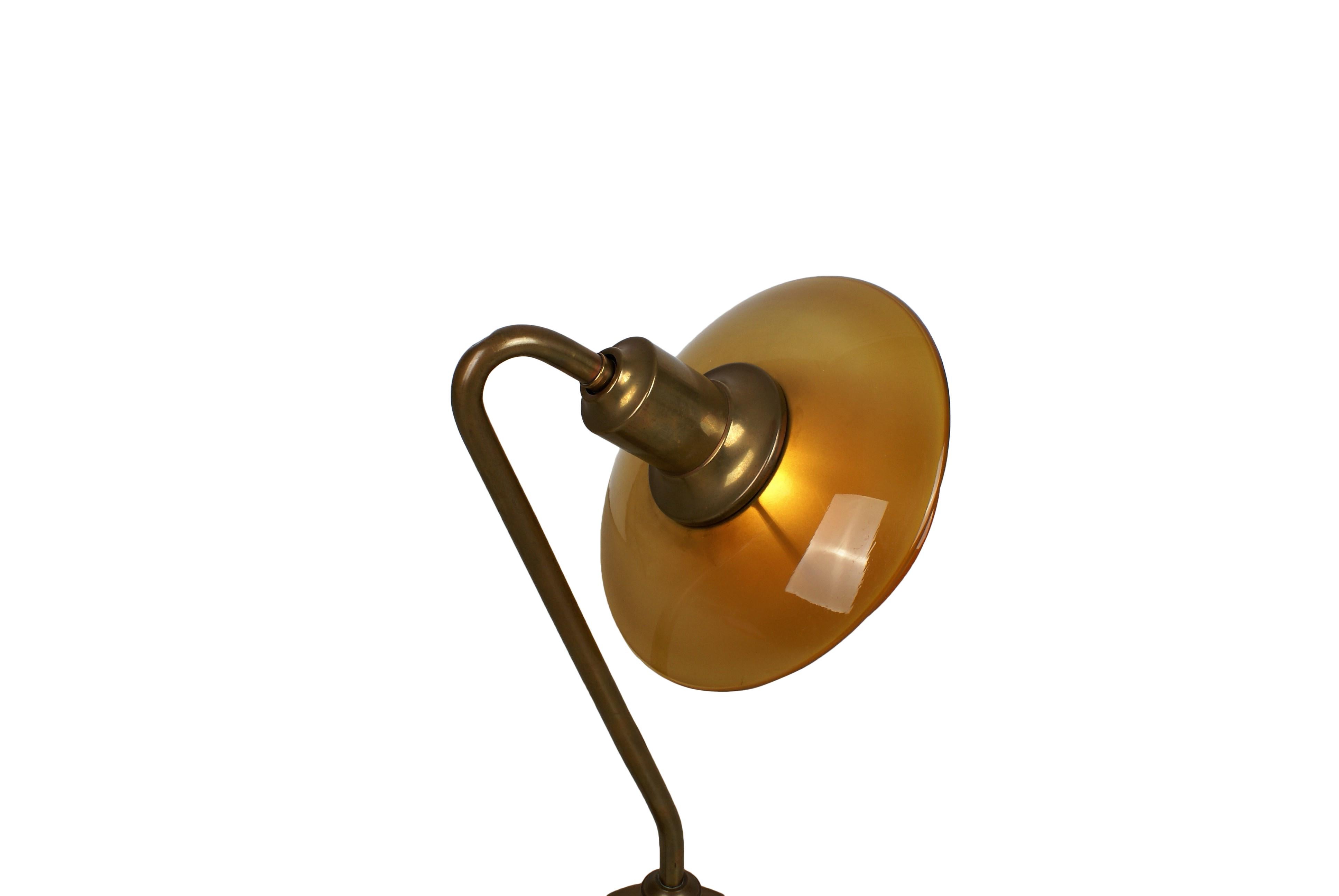 Mid-20th Century Poul Henningsen 2/2 Snowdrop Desk Lamp in Brass with Amber Colored Glass, 1930s