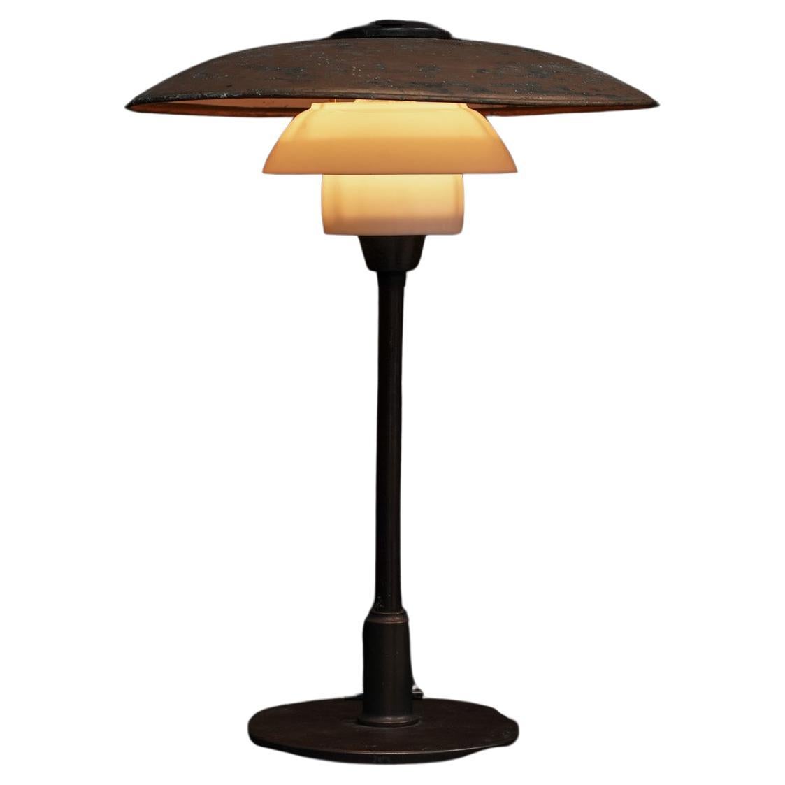 Poul Henningsen 3/2 Glass and Copper Table Lamp For Sale