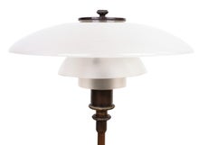 Poul Henningsen 3/2 Table Lamp in Brown Brass with Opaque Glass, 1926-1928