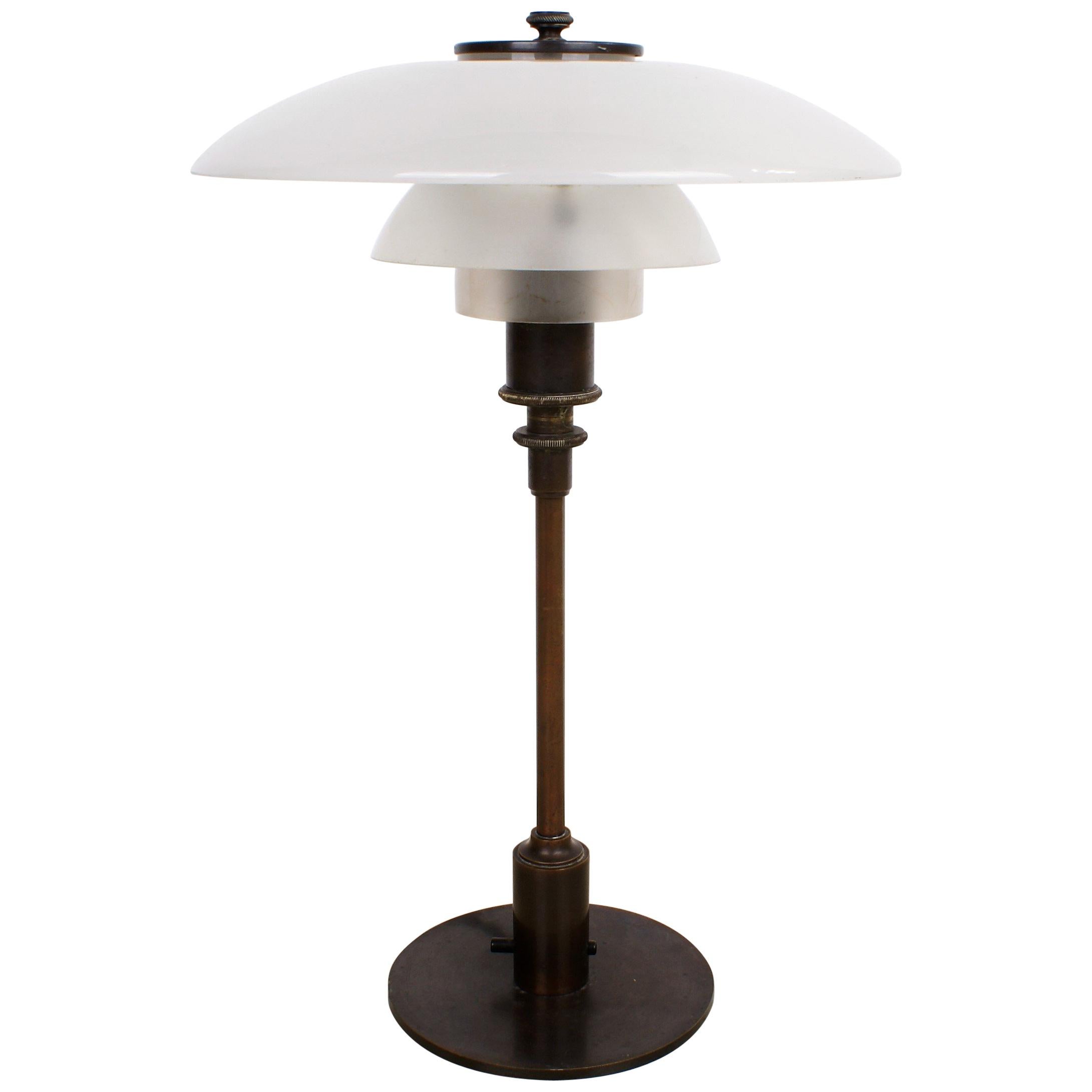 Poul Henningsen 3/2 Table Lamp in Brown Brass with Opaque Glass, 1926-1928  For Sale at 1stDibs | ph lampa original 1928, opaque lamp