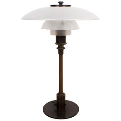 Poul Henningsen 3/2 Table Lamp in Brown Brass with Opaque Glass, 1926-1928