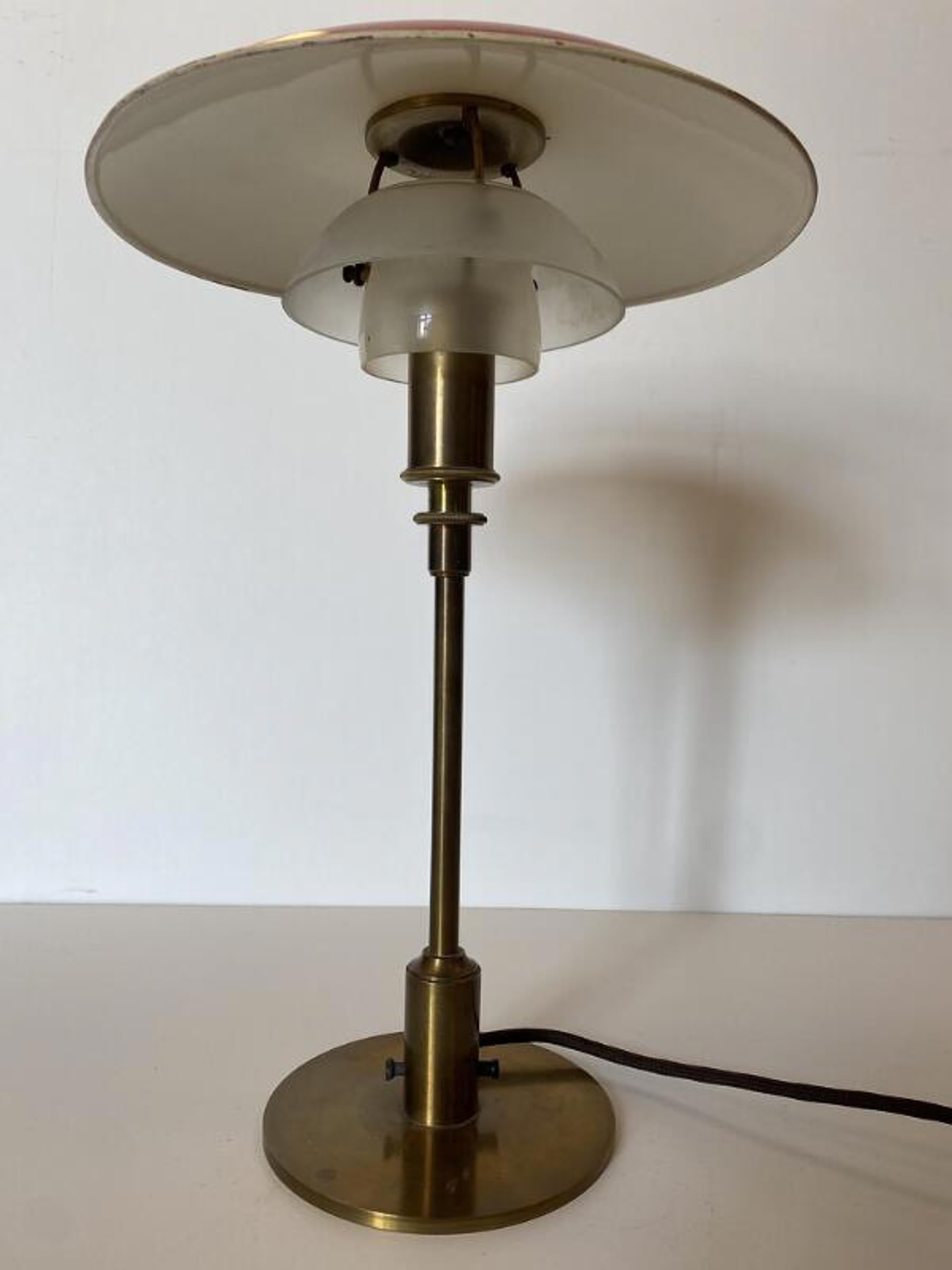 Early 20th Century Poul Henningsen 3/2 Table Lamp of Patinated Brass. Pat. Appl. 1926-1928, Denmark