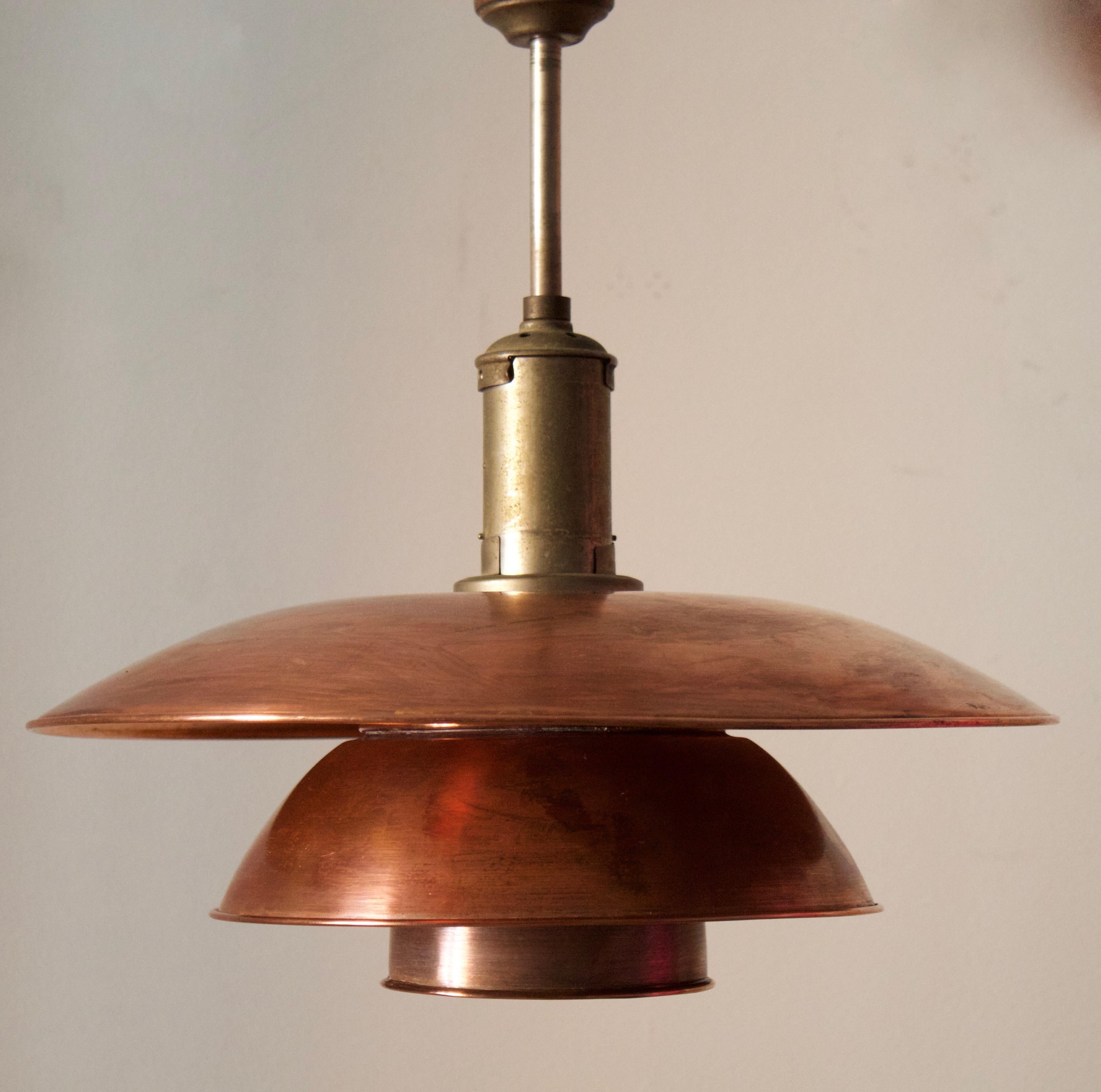 Scandinavian Modern Poul Henningsen, 4/4 Pendant Light, Copper, Nickel-Plated Metal, Denmark, 1930s
