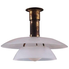 Poul Henningsen, 4/4 Rare Brass Pendant White Frosted Shades, Pat Appl, ca. 1926