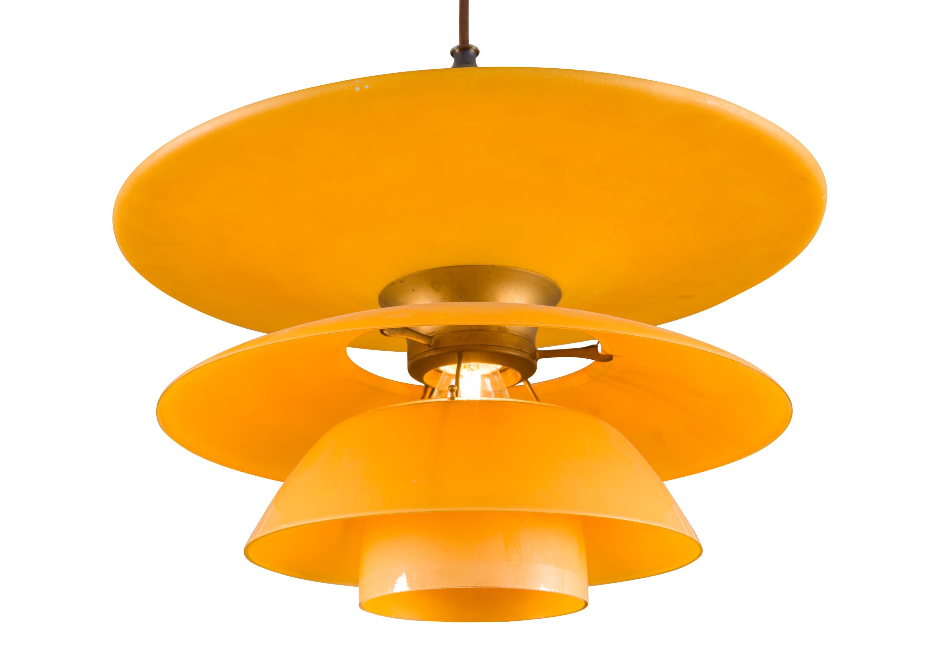 Scandinavian Modern Poul Henningsen 4- Shade Amber Glass PH Pendant for Louis Poulsen, Denmark 1930s