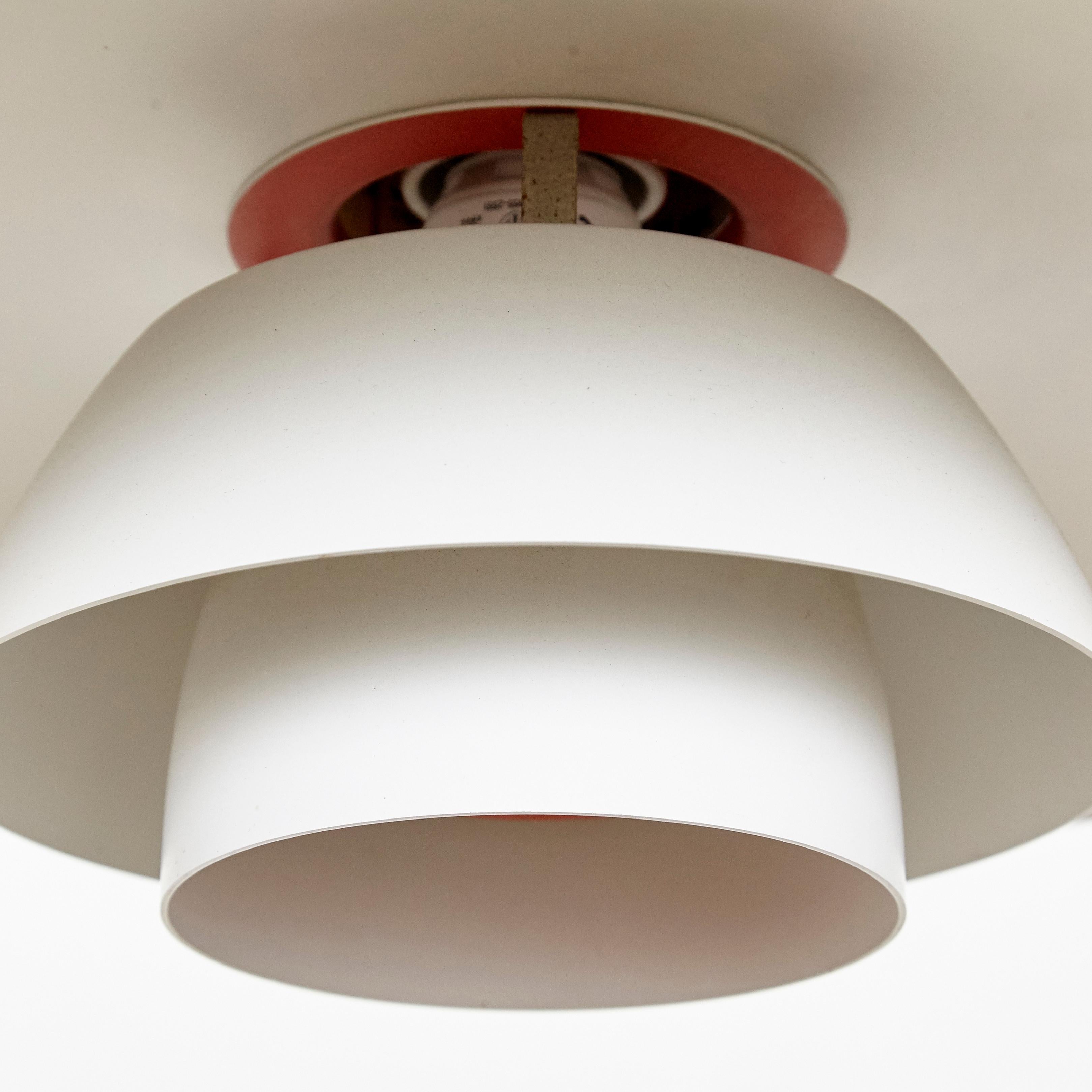 Mid-Century Modern Poul Henningsen, Mid Century Modern, White and Orange Metal Ceiling Lamp 1960