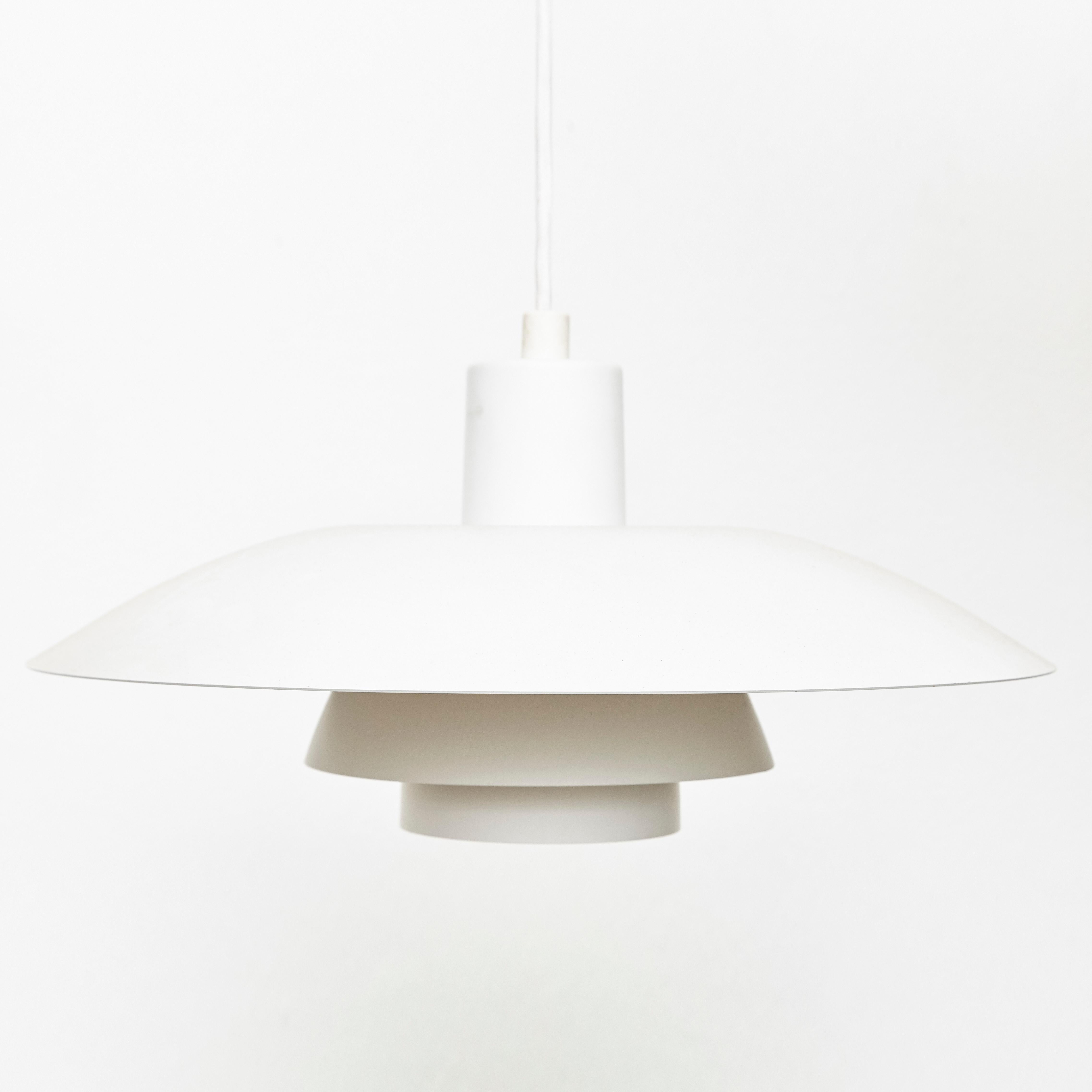 Danish Poul Henningsen, Mid Century Modern, White and Orange Metal Ceiling Lamp 1960