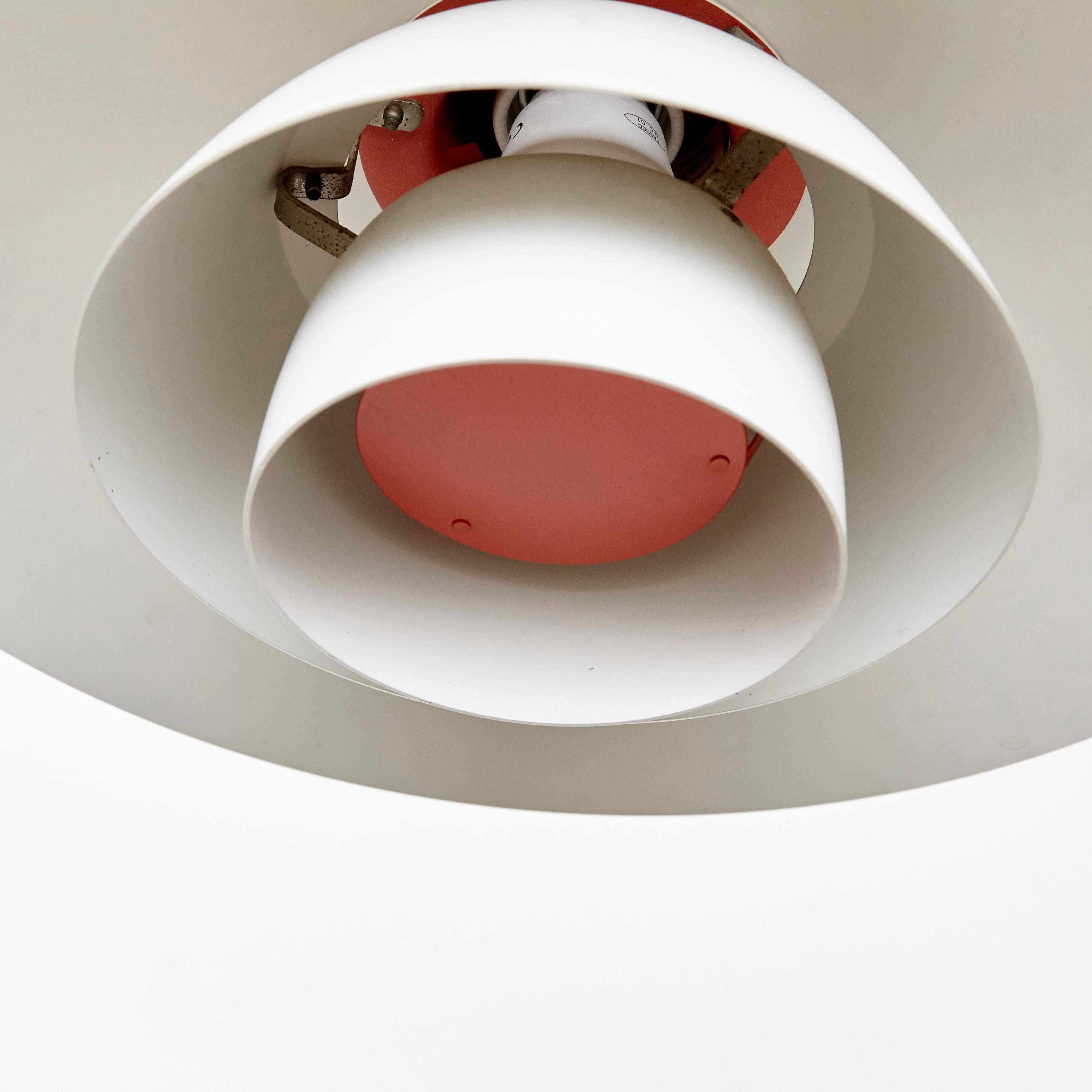 Poul Henningsen, Mid Century Modern, White and Orange Metal Ceiling Lamp 1960 1