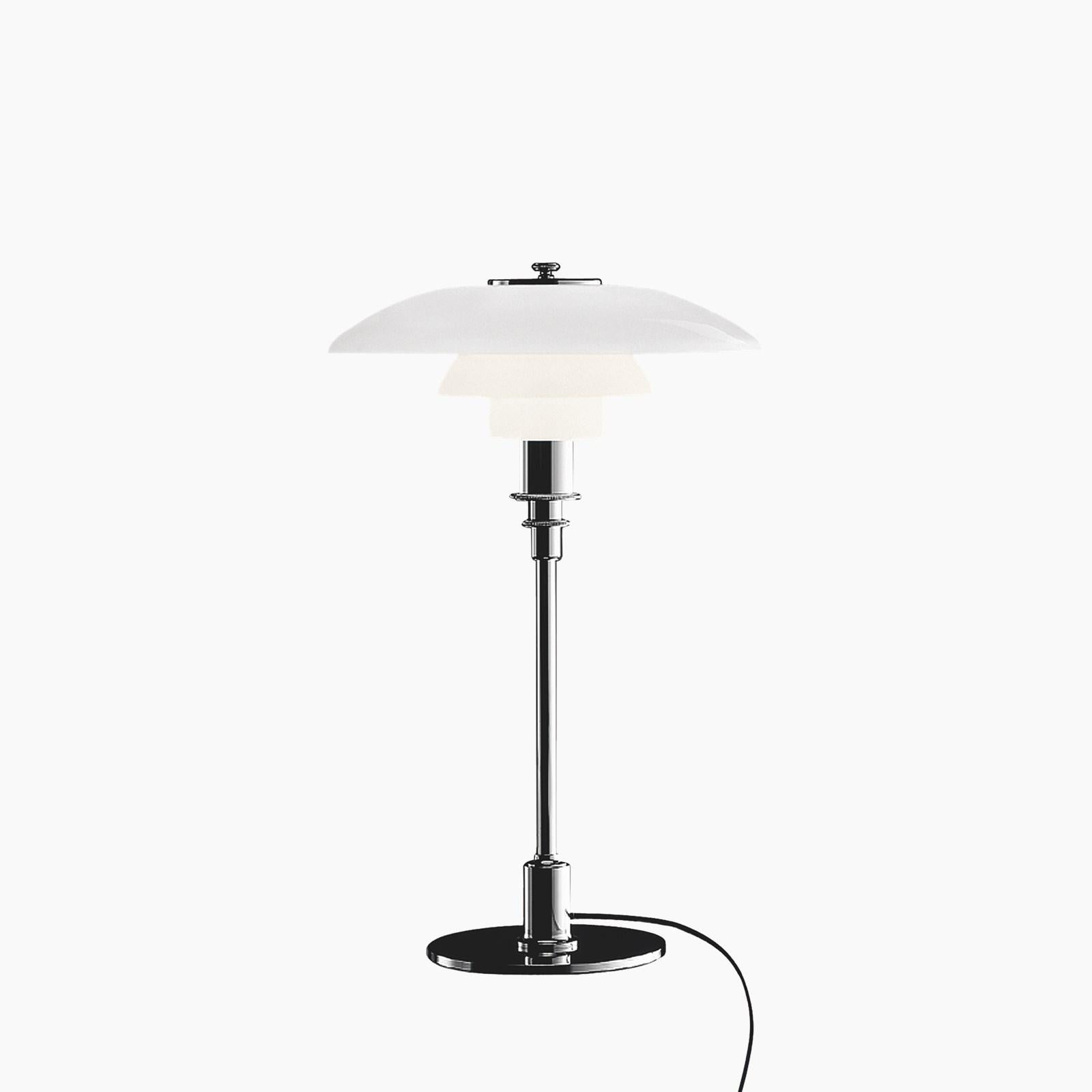 Danish Poul Henningsen Chrome and Opaline Glass PH 3½-2½ Table Lamp for Louis Poulsen For Sale