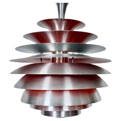 Larger Poul Henningsen for Louis Poulsen Brushed Aluminum & Coral Louvre Pendant