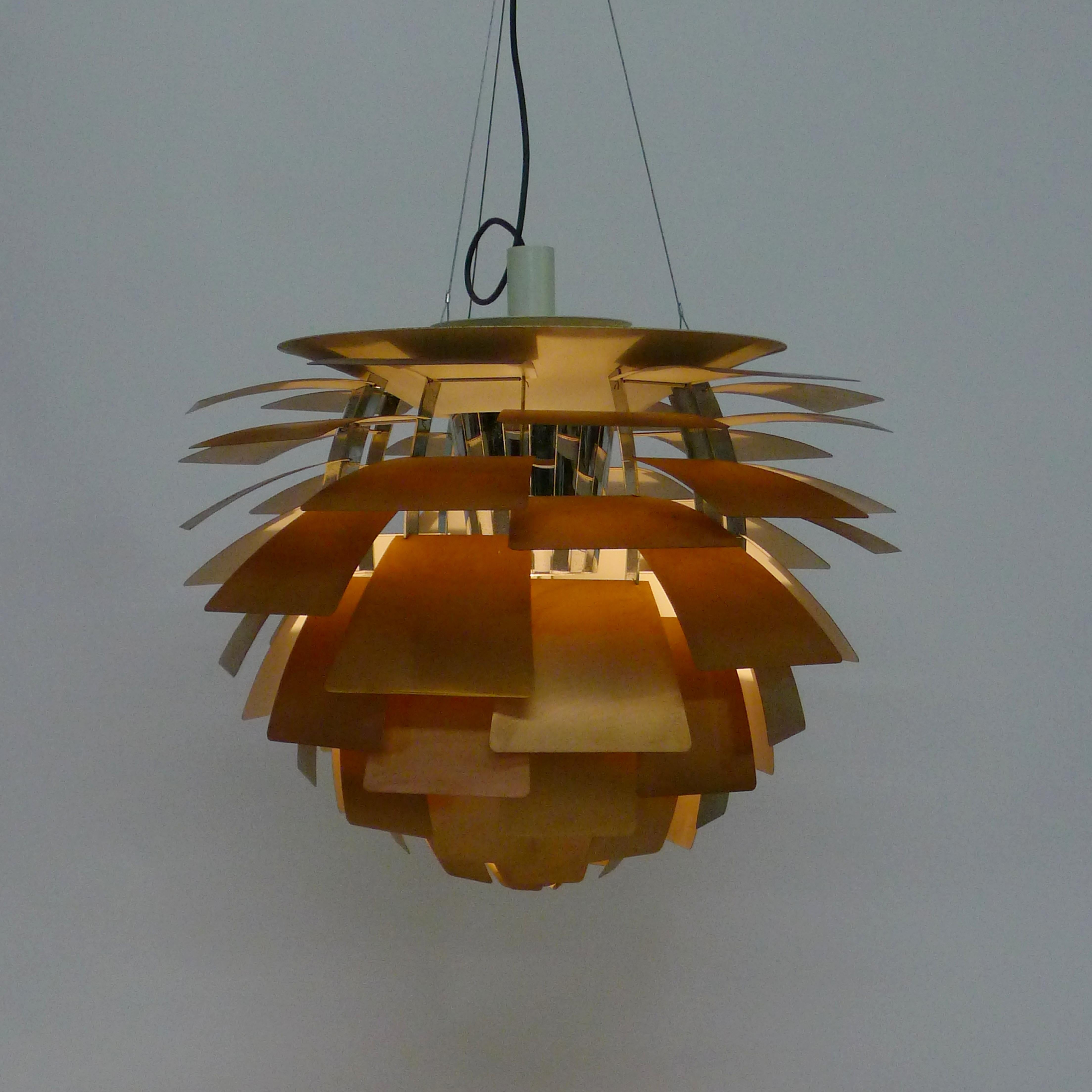Mid-Century Modern Poul Henningsen Large Copper Artichoke Pendant Light, by Louis Poulsen For Sale