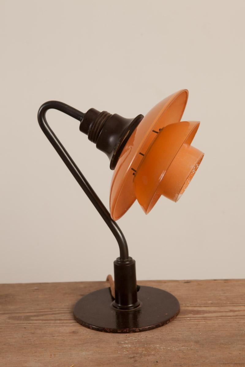 Scandinavian Modern Poul Henningsen, Low Miniature Table Lamp, 2/2 Red Frosted Shades, Circa 1930