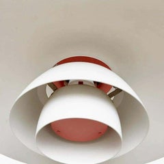 Poul Henningsen, Mid-Century Modern, White and Orange Metal Ceiling Lamp, 1960