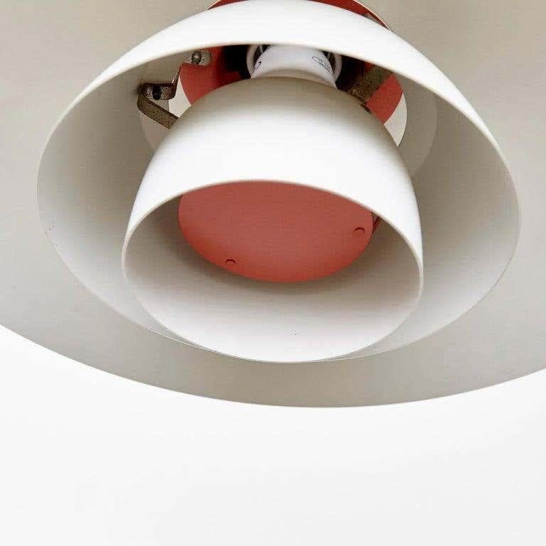 Poul Henningsen, Mid-Century Modern, White and Orange Metal Ceiling Lamp, 1960 For Sale 1