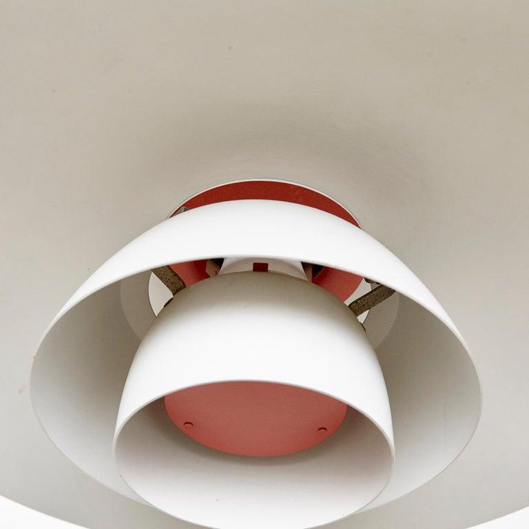 Poul Henningsen, Mid-Century Modern, White and Orange Metal Ceiling Lamp, 1960 2