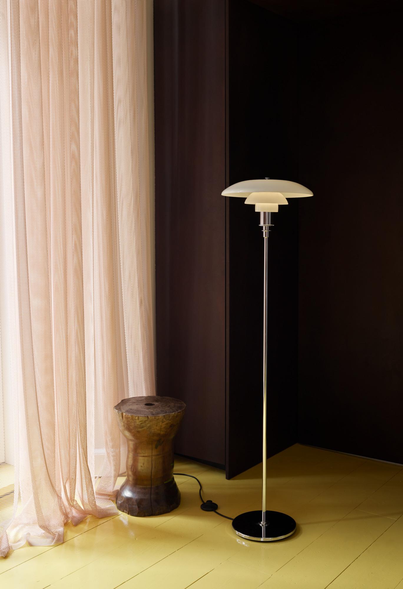 Danish Poul Henningsen PH 3½-2½ Opaline Glass and Chrome Floor Lamp for Louis Poulsen For Sale